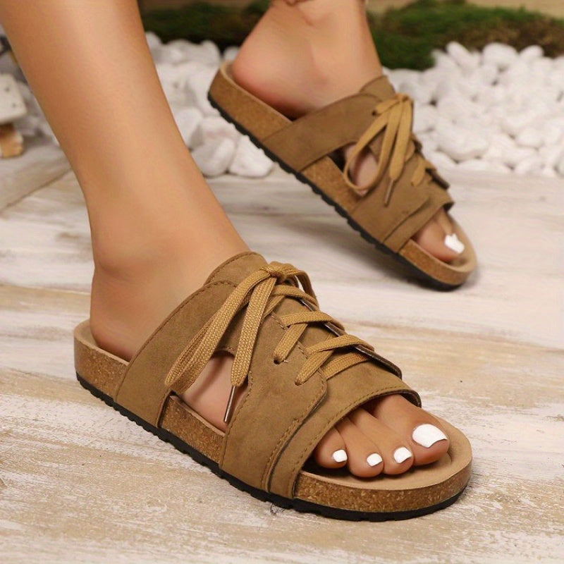 Pantuflas informales sin cordones para mujer: correa ajustable, parte superior de tela transpirable y suela ligera de PU con lazo decorativo.