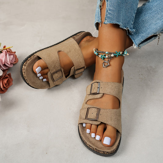 Elegantes pantuflas de verano para mujer: chanclas de suela gruesa y color liso para uso en interiores y exteriores.